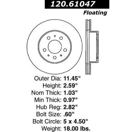 Centric Parts Premium Brake Rotor, 120.61047 120.61047